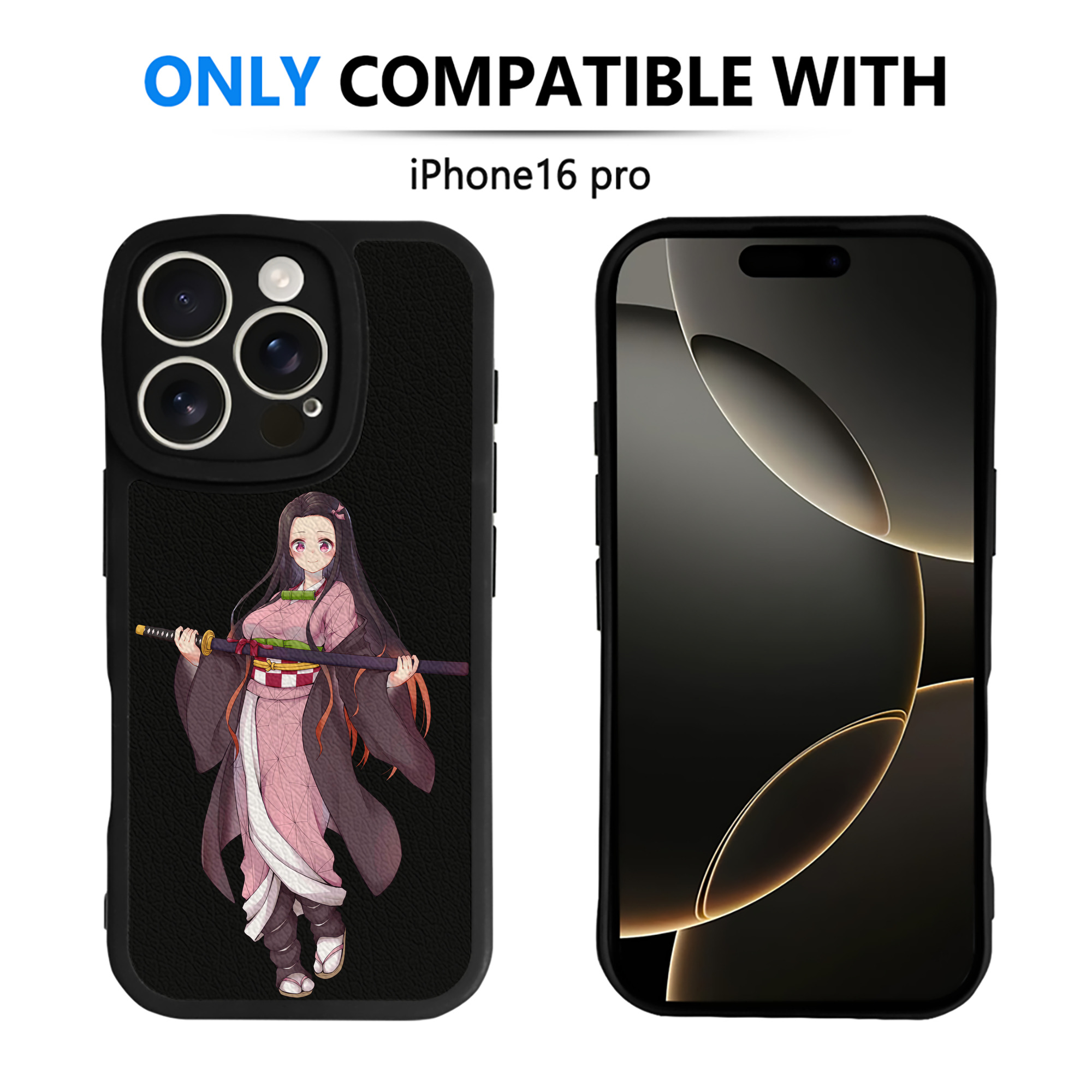 （画像用） 鬼滅の刃（きめつのやいば）竈門 禰󠄀豆子／かまど ねずこ Kamado Nezuko 【iPhone 16シリーズ対応】シリコンスマホケース（レザー調） 材質：シリコン